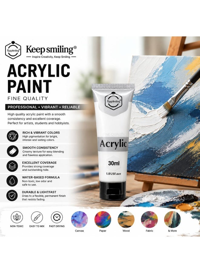 Keep Smiling White Acrylic Paint Keep smiling – 30ml Fine Quality Artist Paint - Image 2