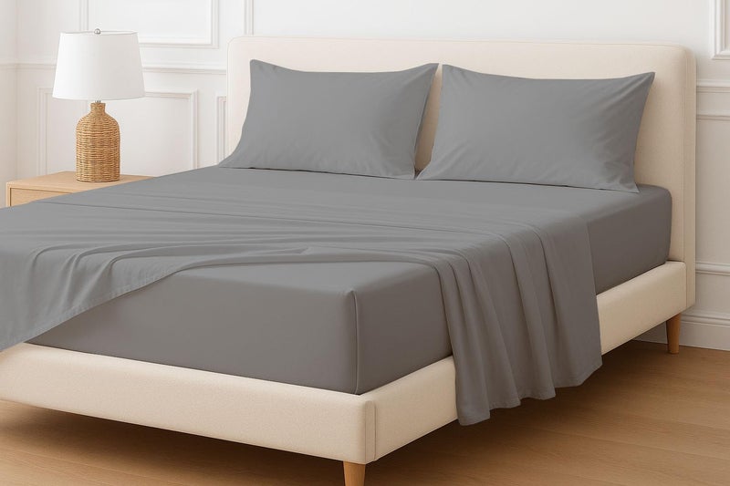 Cottingon 4 Pcs Extra Deep 100 Cotton Bed Sheets Set Soft and Luxury Bedding Fits Upto 22 Inch Extra deep Pocket with Elastic All Around King Light Grey Solid