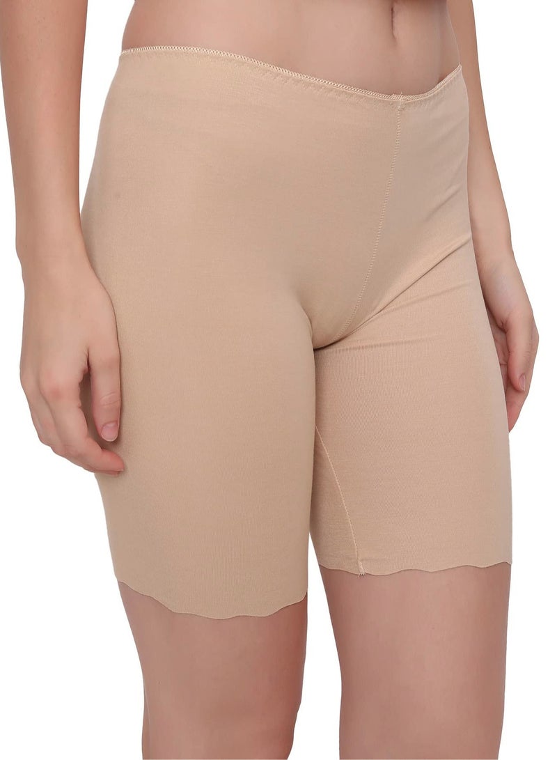 Glamroot Women's Cotton Seamless Cycling Shorts/Under Skirt Shorts, (Pack Of 2), White/Beige - Image 4