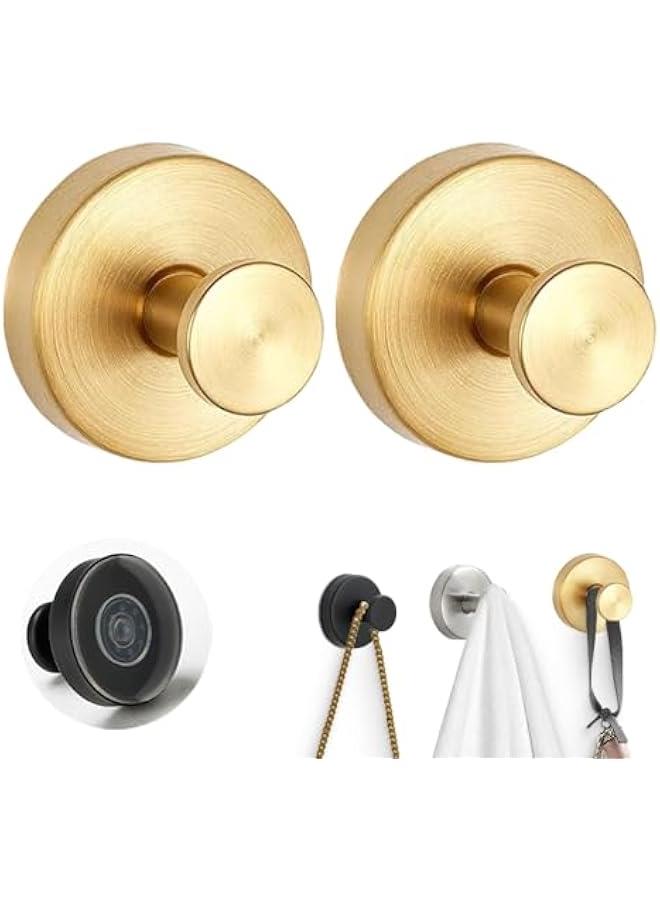 Suction Cup Hooks,Upgrade Luxe Hold No-Drill Hooks,Stainless Steel Waterproof Suction Cup Hook for Doors Tile Mirrors,Rustproof Hook Holder for Showers Home Kitchen (Gold, 2 PCS)  - Image 1