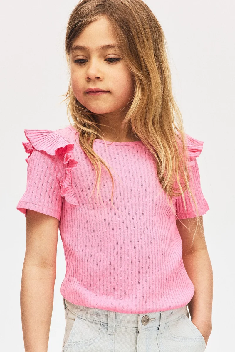 اتش اند ام بلوزة قطنية بحواف مكشكشة