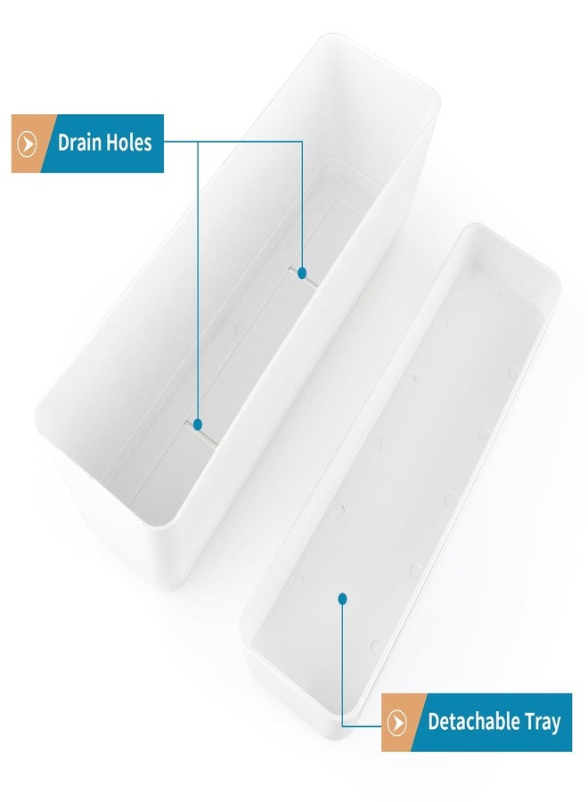 Sanbege Window Box Planter with Tray, 12" Rectangle Plant Pot, Pack of 3 (White) - Image 2