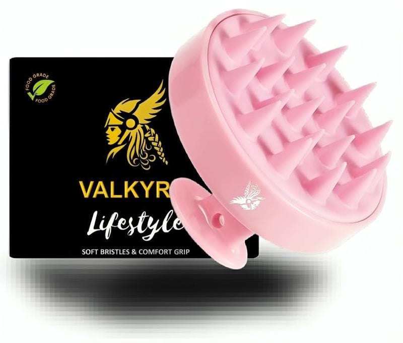 VALKYRIE Manual Scalp Massager Shampoo Brush,Eco-Friendly Wheat Straw Body With Soft Silicon Bristles, Exfoliator|Dandruff Removal,Prevents Hair Loss For unisex (PINK) - Image 1