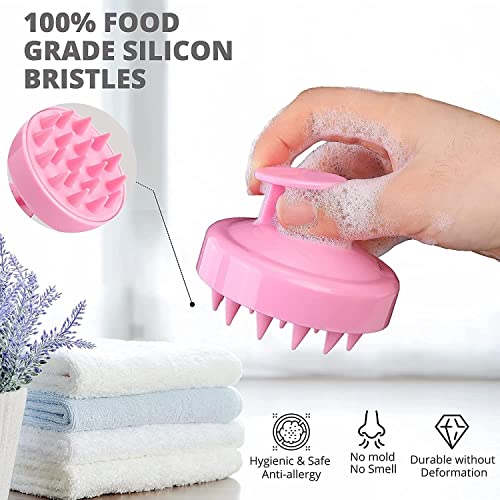 VALKYRIE Manual Scalp Massager Shampoo Brush,Eco-Friendly Wheat Straw Body With Soft Silicon Bristles, Exfoliator|Dandruff Removal,Prevents Hair Loss For unisex (PINK) - Image 5