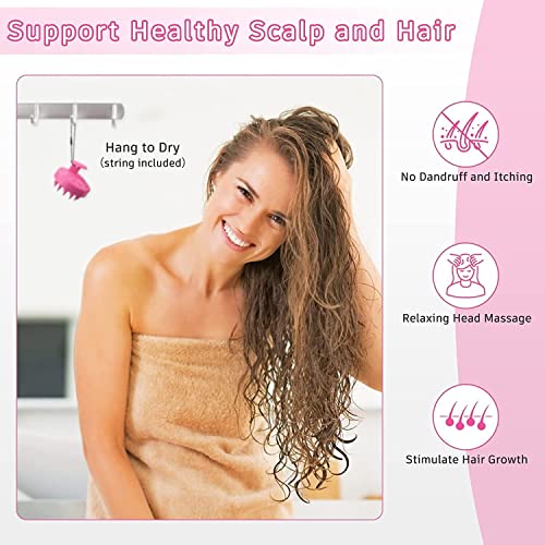 VALKYRIE Manual Scalp Massager Shampoo Brush,Eco-Friendly Wheat Straw Body With Soft Silicon Bristles, Exfoliator|Dandruff Removal,Prevents Hair Loss For unisex (PINK) - Image 2