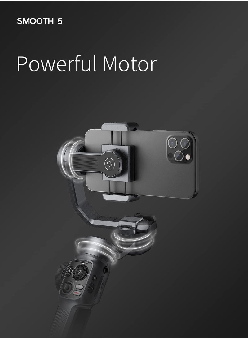 KASTWAVE Smooth 5, Gimbal Stabilizer for iPhone Android Smartphones Gimbal 3 Axis with Tripod for Vlog YouTube TikTok Instagram Live Video, Standard Package  - Image 4