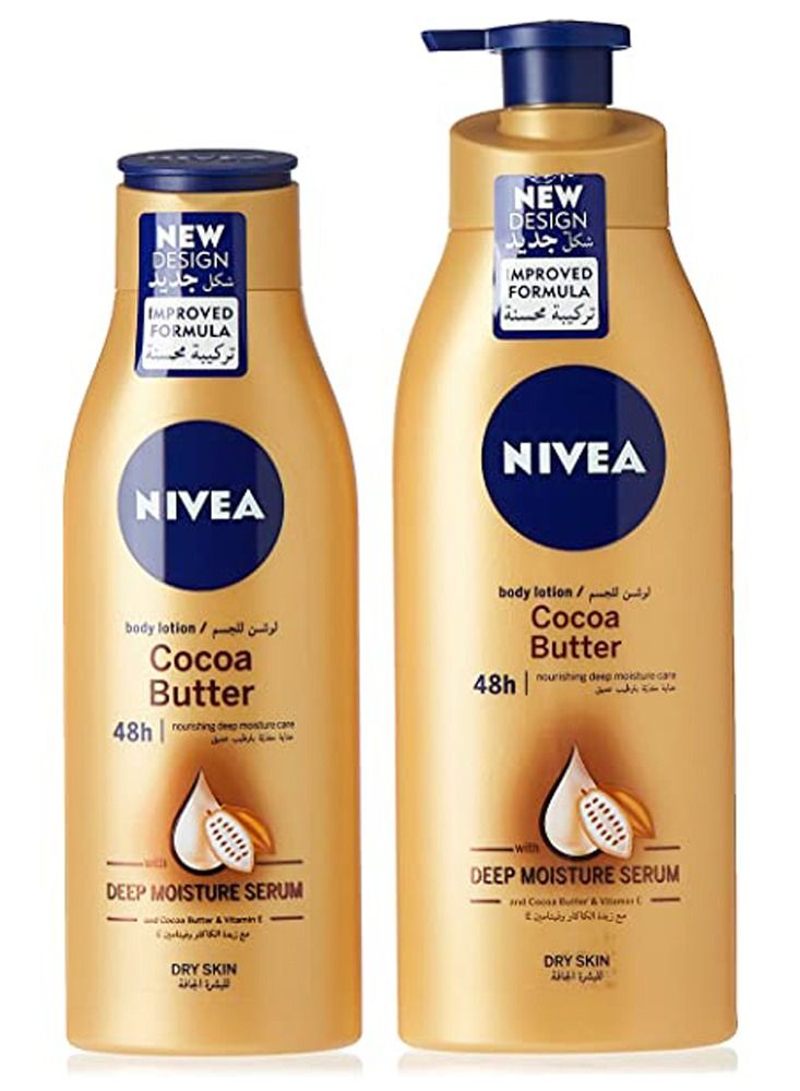 نيفيا لوشن الجسم بزبدة الكاكاو ، للبشرة الجافة ، فيتامين إي 400 مل + 250 مل - Image 1