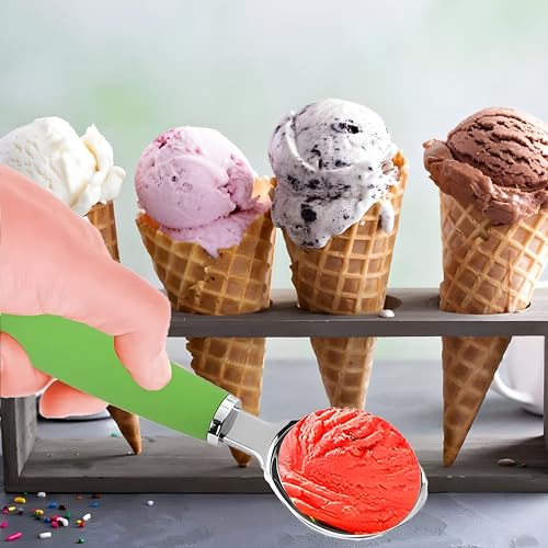 ONICORN Ice Cream Scoop, Stainless Steel Professional Ice Cream Scooper Spoon with Non-Slip Rubber Grip Handle, Ice Cream Spade for Cookie Dough, Gelato, Sorbet, Melon (Pack of 1, Green) - Image 2