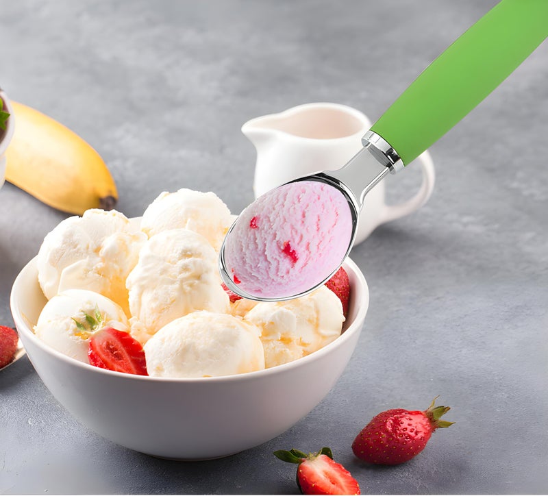 ONICORN Ice Cream Scoop, Stainless Steel Professional Ice Cream Scooper Spoon with Non-Slip Rubber Grip Handle, Ice Cream Spade for Cookie Dough, Gelato, Sorbet, Melon (Pack of 1, Green) - Image 4