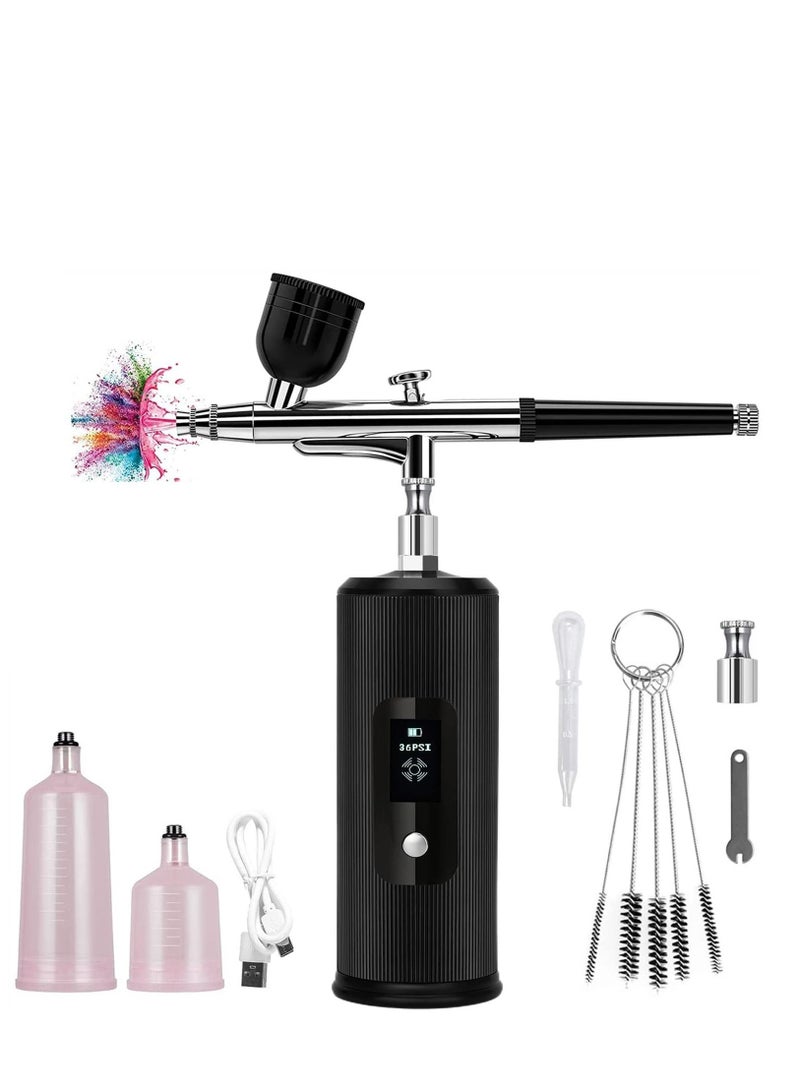 SYOSI Airbrush Kit with Compressor Portable Cordless Air Brush Gun Set for Painting 36PSI Gravity Feed Dual Action Handheld Mini Rechargeable Air Brushes LED Display for Model Nail Decorating - Image 1
