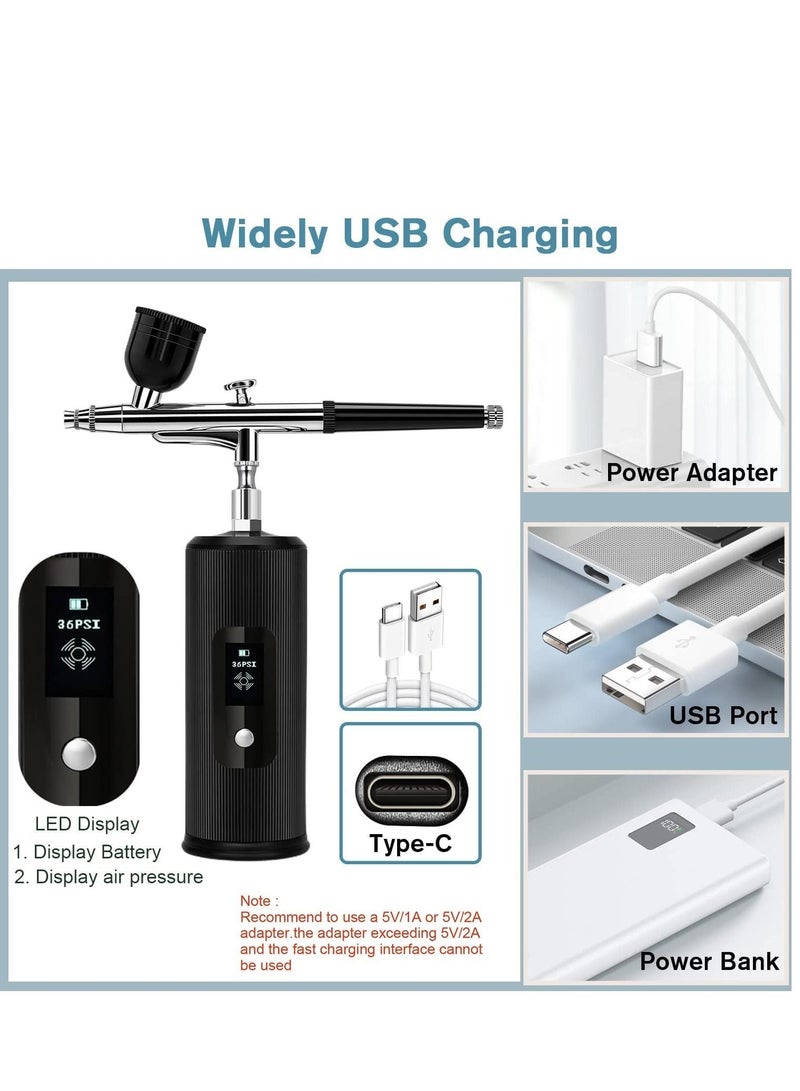 SYOSI Airbrush Kit with Compressor Portable Cordless Air Brush Gun Set for Painting 36PSI Gravity Feed Dual Action Handheld Mini Rechargeable Air Brushes LED Display for Model Nail Decorating - Image 4