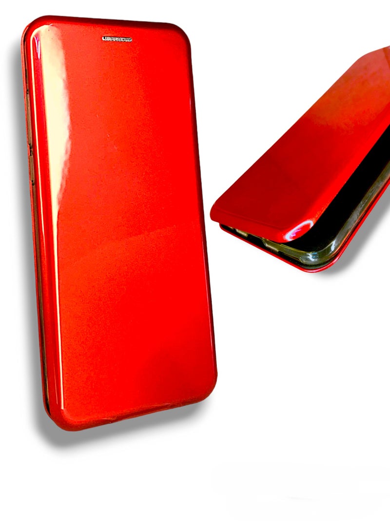 For Samsung Galaxy A20/A30 Glossy Plastic Ceramic Magnetic Flip Cover, Headphones Filter and Card Slot Compatible With Samsung Galaxy A20/A30 (6.4')(Red)  - Image 1