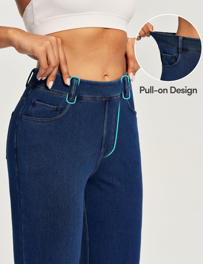 IUGA Straight Leg Jeans for Women Stretchy Pull On Sweatpant Jeans Women High Waisted Bootcut Jean Trendy Denim Pants Dark Blue - Image 4