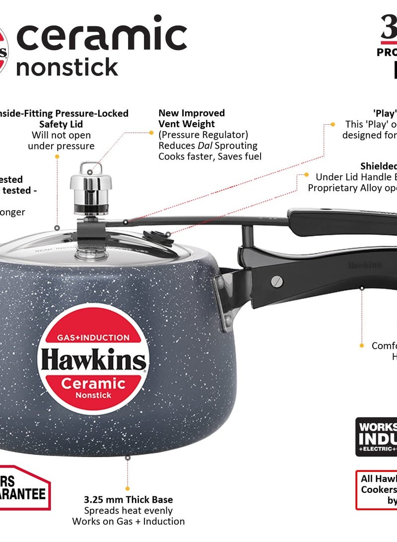 Hawkins Hawkins 3 Litre Ceramic Nonstick Pressure Cooker, Induction Inner Lid Cooker, Granite Contura shaped Cooker, Best Cooker, Blue (ICC30)  - Image 3