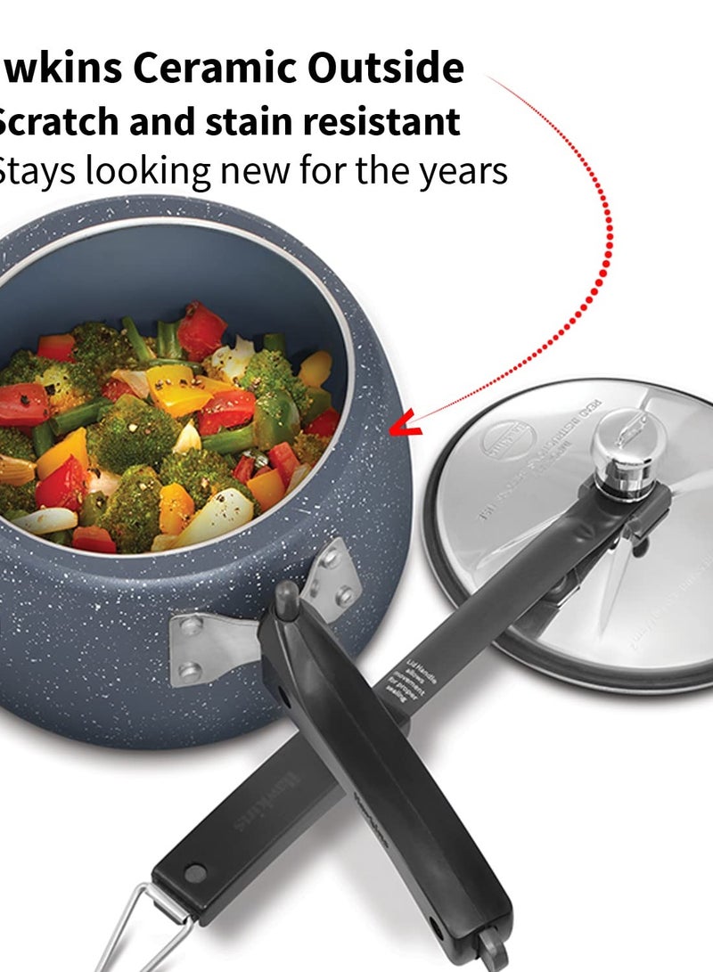 Hawkins Hawkins 3 Litre Ceramic Nonstick Pressure Cooker, Induction Inner Lid Cooker, Granite Contura shaped Cooker, Best Cooker, Blue (ICC30)  - Image 2