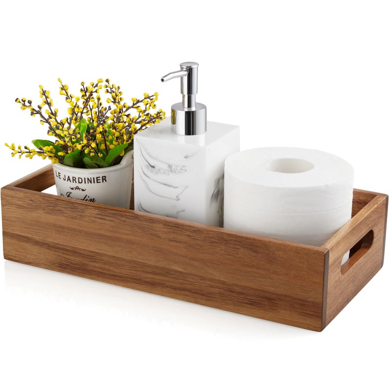 ALELION Acacia Wood Bathroom Storage Basket for Organizing  Toilet Paper Basket with Handle for Back of Toilet Tank Top Topper  Small Narrow Baskets for Kitchen Pantry Garage Laundry Room Storage