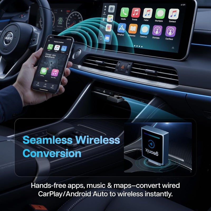 GEONIX DashPlay 2-in-1 Wireless Car Receiver for Android Auto & Apple CarPlay, Converts Wired to Wireless, Bluetooth Plug & Play Receiver – Compatible with OEM Factory-Fitted Wired Systems (Black) - Image 3