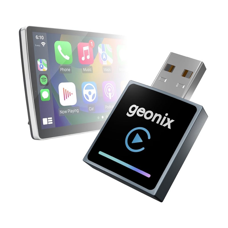 GEONIX DashPlay 2-in-1 Wireless Car Receiver for Android Auto & Apple CarPlay, Converts Wired to Wireless, Bluetooth Plug & Play Receiver – Compatible with OEM Factory-Fitted Wired Systems (Black) - Image 1