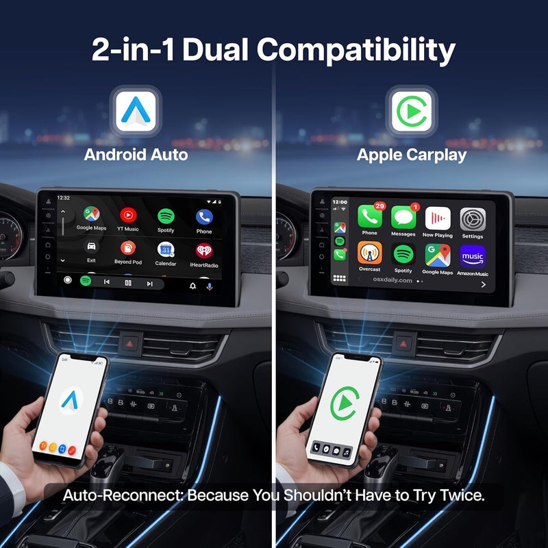 GEONIX DashPlay 2-in-1 Wireless Car Receiver for Android Auto & Apple CarPlay, Converts Wired to Wireless, Bluetooth Plug & Play Receiver – Compatible with OEM Factory-Fitted Wired Systems (Black) - Image 4