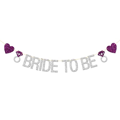 Karoo Jan Bride to Be Banner with Diamond Ring, Silver Glitter Engagement Party, Wedding Party Supplies Decoration Silver - Image 1