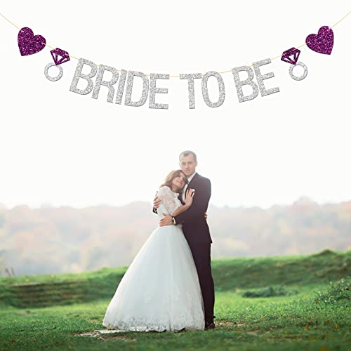 Karoo Jan Bride to Be Banner with Diamond Ring, Silver Glitter Engagement Party, Wedding Party Supplies Decoration Silver - Image 3