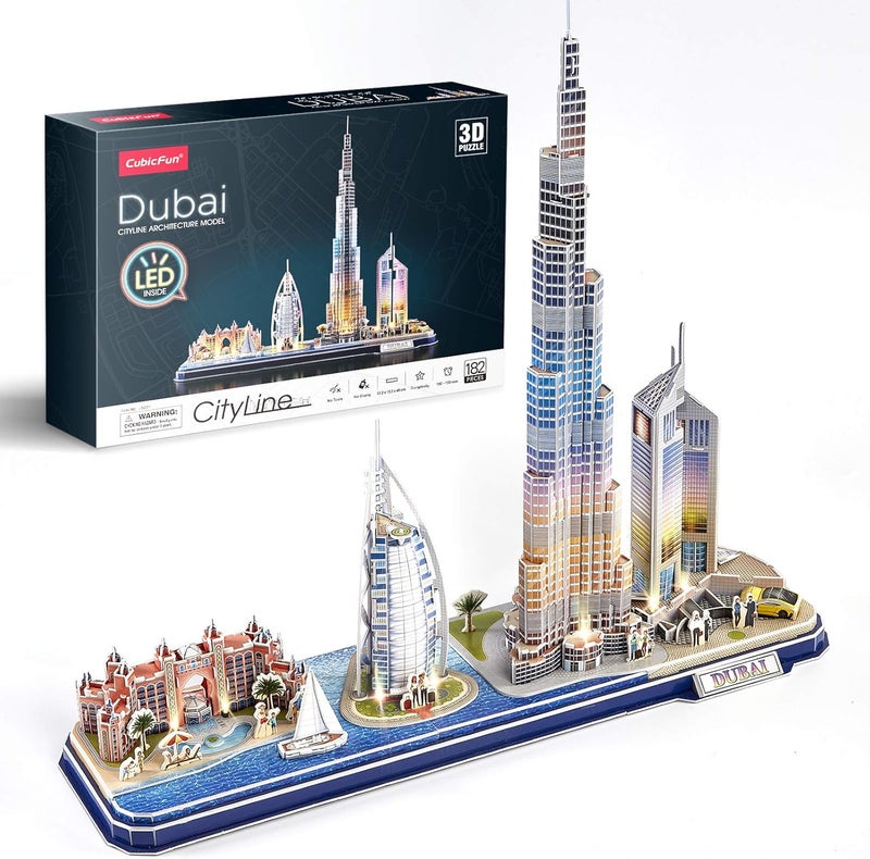 CubicFun ألغاز ثلاثية الأبعاد للأطفال من 8-10 سنوات خط مدينة دبي، الفنون والحرف للأطفال من 8-12 سنة مشاريع STEM للأطفال من 8-12 سنة هدايا للأطفال بعمر 8 سنوات ألعاب للفتيات بعمر 8 سنوات إضاءة العمارة - Image 1