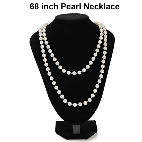 Mezchi 5 Pack 1920s Vintage Flapper Accessories Set, 20s Party Costume Headband for Women, Feather Flapper Headpiece, Pearl Necklace and Earrings, Gloves, Faux Holder - Image 4