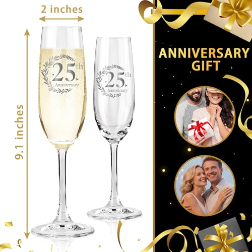 Hexagram 25th Wedding Anniversary Champagne Flutes Gifts, 25th Anniversary Couple Gifts, Anniversary's Wedding Gift for Husband Wife, 25 Year Anniversary's Decorations Champagne Glasses Set of 2 - Image 2