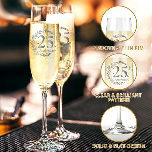 Hexagram 25th Wedding Anniversary Champagne Flutes Gifts, 25th Anniversary Couple Gifts, Anniversary's Wedding Gift for Husband Wife, 25 Year Anniversary's Decorations Champagne Glasses Set of 2 - Image 4