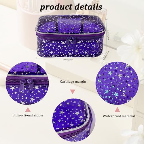 TotePrint Star Print PVC Makeup Bag Bulk,7.87×3.15×5.51 inch Clear Storage Bag Toiletry Pocket Zippered Pouch Waterproof Cosmetic Bags for Women (Purple) - Image 2