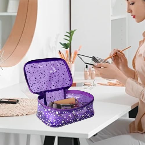 TotePrint Star Print PVC Makeup Bag Bulk,7.87×3.15×5.51 inch Clear Storage Bag Toiletry Pocket Zippered Pouch Waterproof Cosmetic Bags for Women (Purple) - Image 4