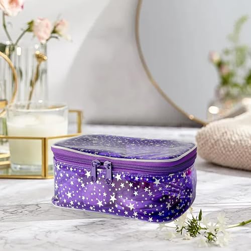 TotePrint Star Print PVC Makeup Bag Bulk,7.87×3.15×5.51 inch Clear Storage Bag Toiletry Pocket Zippered Pouch Waterproof Cosmetic Bags for Women (Purple) - Image 3