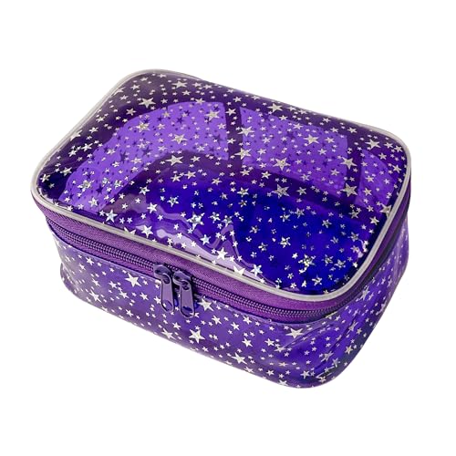 TotePrint Star Print PVC Makeup Bag Bulk,7.87×3.15×5.51 inch Clear Storage Bag Toiletry Pocket Zippered Pouch Waterproof Cosmetic Bags for Women (Purple) - Image 1