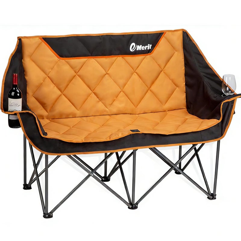 EMERIT Oversized Double Duo Camping Chair Folding Camping Loveseat 2 Person Camping Couch Heavy Duty Lawn Chairs for Outside with Padded Seats & Armrests-Support 650LBS - Image 1