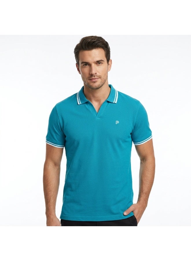 Pavone Short Sleeve Polo Shirt For Men's,Turquoise - Image 5