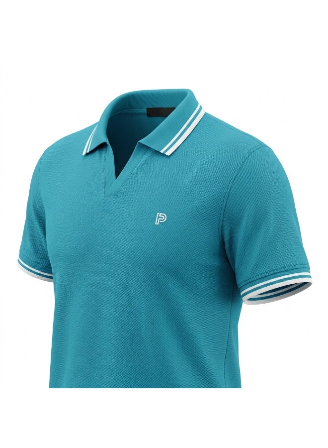 Pavone Short Sleeve Polo Shirt For Men's,Turquoise - Image 4