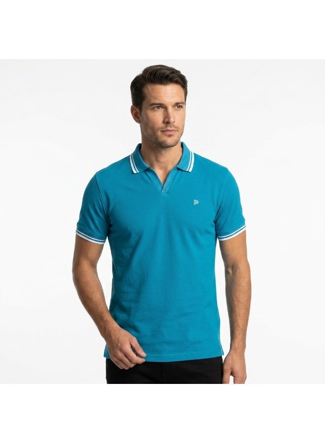 Pavone Short Sleeve Polo Shirt For Men's,Turquoise - Image 1