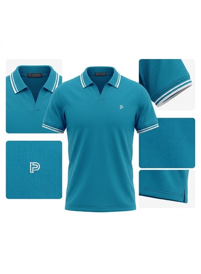 Pavone Short Sleeve Polo Shirt For Men's,Turquoise - Image 2
