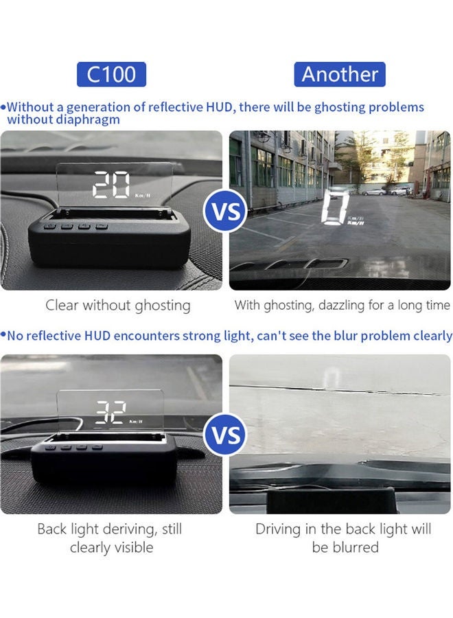 سيارة C100 HUD LED التصوير Stereo Head-Up Display KM / H MPH مقياس السرعة الرقمي لجميع السيارات - Image 4