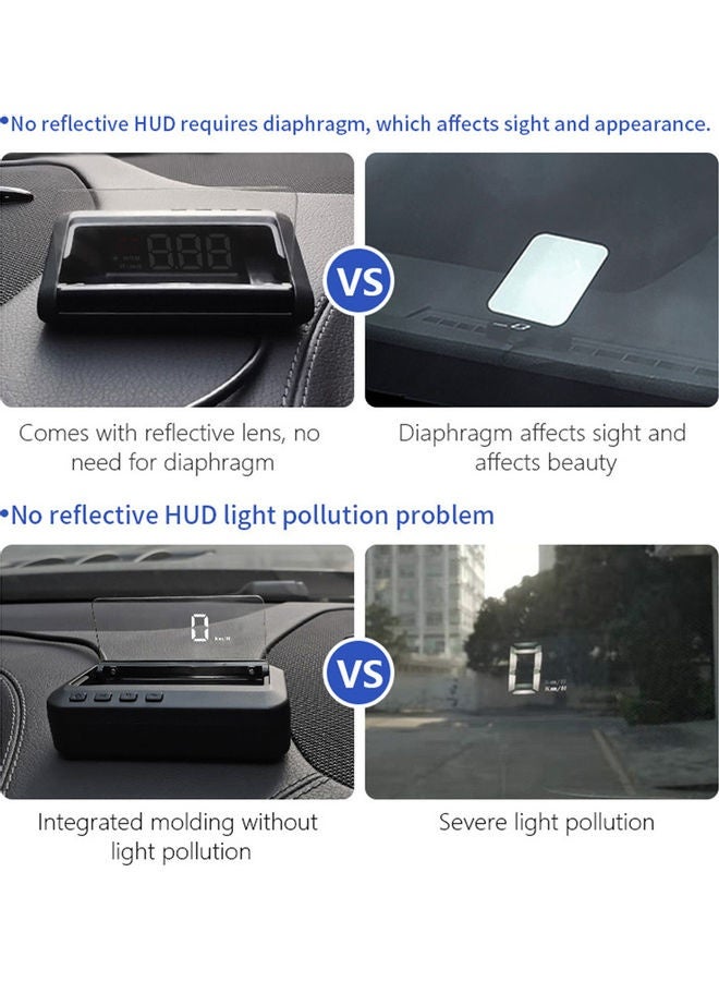 سيارة C100 HUD LED التصوير Stereo Head-Up Display KM / H MPH مقياس السرعة الرقمي لجميع السيارات - Image 5