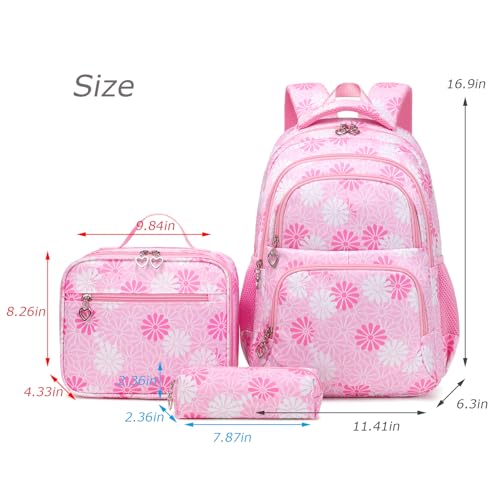 ZHIERNA Daisy Backpack for Girls Toddler Tie Dye Bookbag with Lunch Bag Preschool Simple Modern Backpack School 3pcs Set Lightweight Elementary Book bag GirlPink - Image 3
