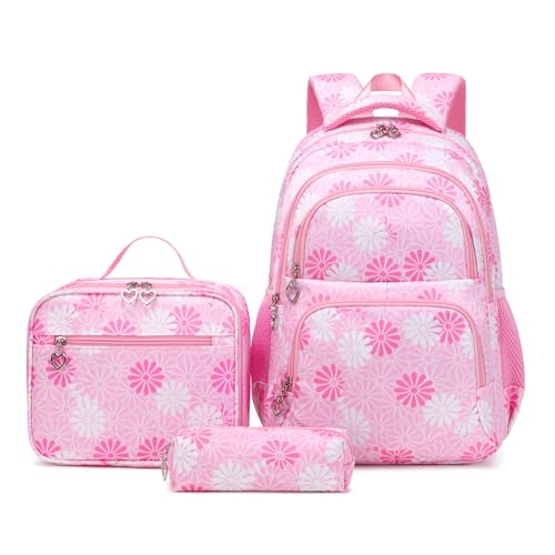 ZHIERNA Daisy Backpack for Girls Toddler Tie Dye Bookbag with Lunch Bag Preschool Simple Modern Backpack School 3pcs Set Lightweight Elementary Book bag GirlPink - Image 1