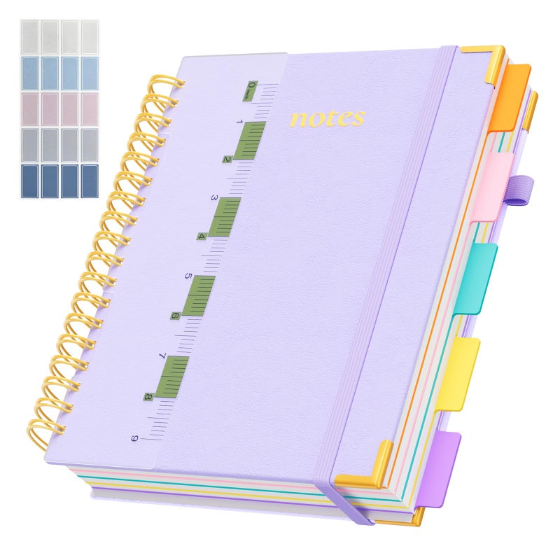 XYark Line Hardcover Spiral Notebook with Removable Dividers Tabs & Ruler, 5 Subject Notebook College Ruled, 300 Page, Large 8"x10" B5 Notebooks for Work School, Lined Journal for Women & Men, Light Purple - Image 1