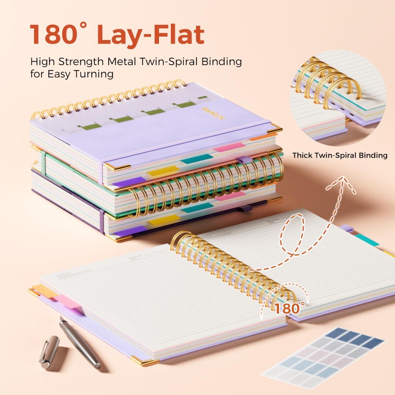 XYark Line Hardcover Spiral Notebook with Removable Dividers Tabs & Ruler, 5 Subject Notebook College Ruled, 300 Page, Large 8"x10" B5 Notebooks for Work School, Lined Journal for Women & Men, Light Purple - Image 3