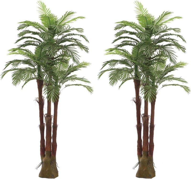 AMERIQUE AMERIQUE AMPHP6FTPK2 Pair Gorgeous  Unique 6 Feet Triple Trunk Phoenix Palm Artificial Plant Tree Real Touch Technology with UV Protection Super Quality 6 Each Emerald Green 2  - Image 1