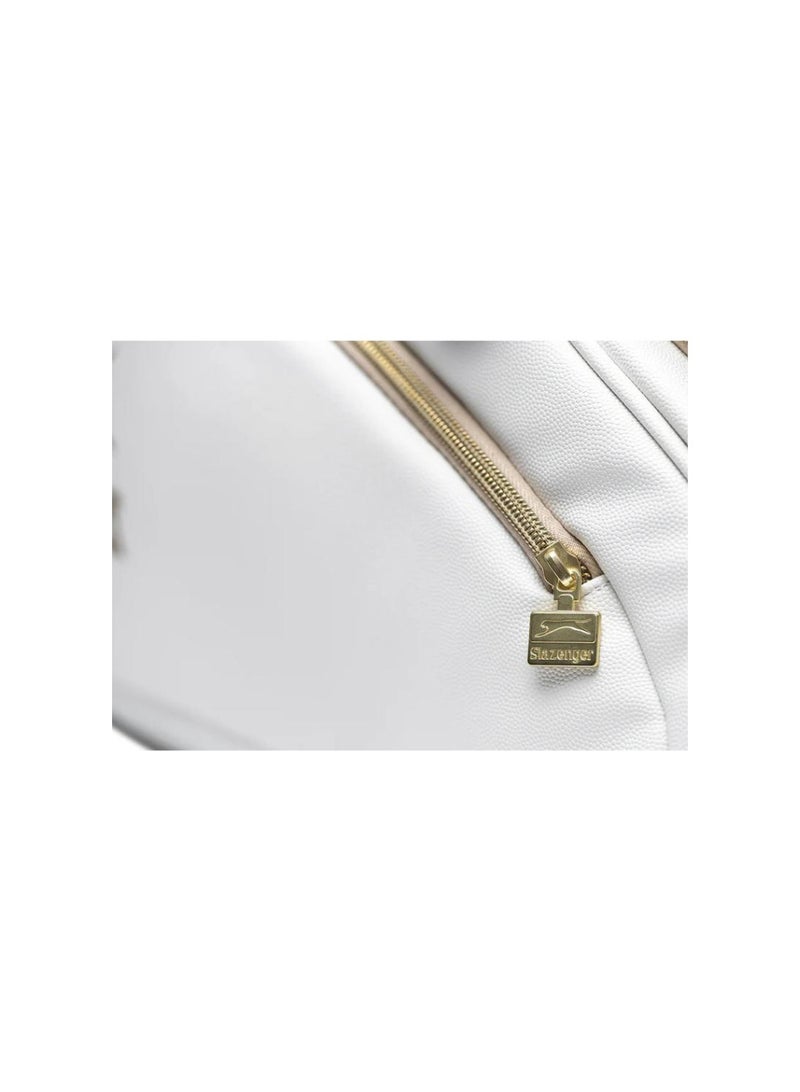 سلازنجر حقيبة مضارب البادل سلازنجر بانثر - حقيبة بادل فاخرة من الجلد الصناعي الأبيض | مساحة رئيسية كبيرة، جيب جانبي للمضرب، وأشرطة مبطنة قابلة للتعديل | حمل متعدد الاستخدامات (حقيبة يد/حقيبة ظهر) - Image 3