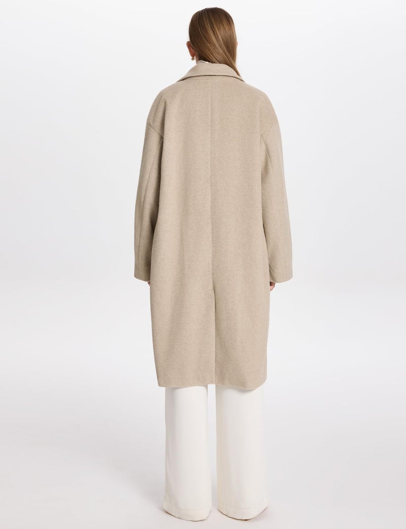 PEHMEA Women's Wool Blend Mid-Length Coat for Fall Winter, Single-Breasted Warm Classic Peacoat for Office Casual Outerwear(Oatmeal-XXL) - Image 3