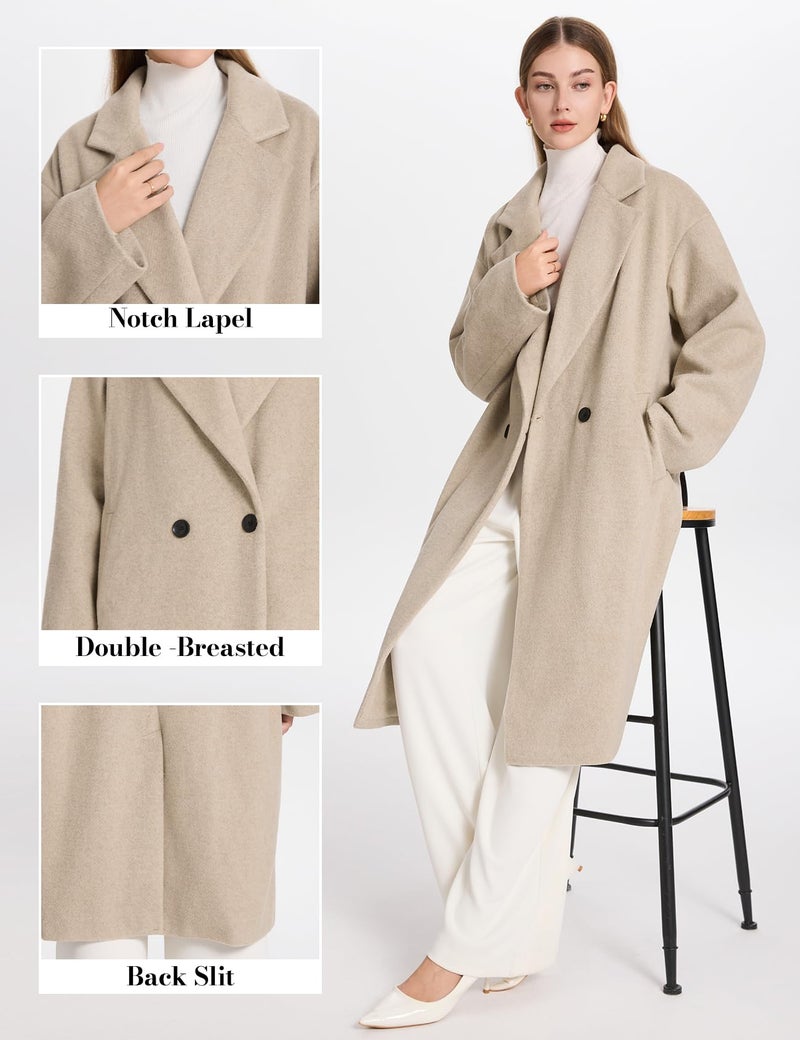 PEHMEA Women's Wool Blend Mid-Length Coat for Fall Winter, Single-Breasted Warm Classic Peacoat for Office Casual Outerwear(Oatmeal-XXL) - Image 5