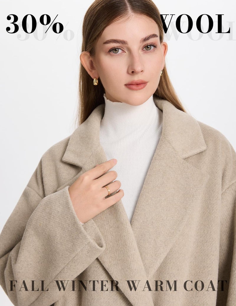 PEHMEA Women's Wool Blend Mid-Length Coat for Fall Winter, Single-Breasted Warm Classic Peacoat for Office Casual Outerwear(Oatmeal-XXL) - Image 4