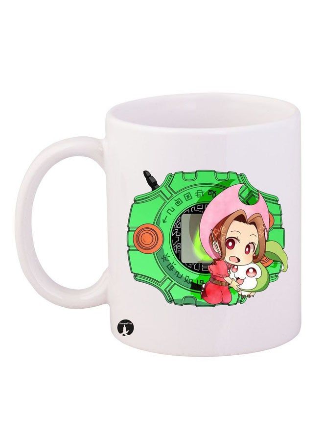 RKN Anime Digimon Printed Mug White/Green/Red 12ounce - Image 1
